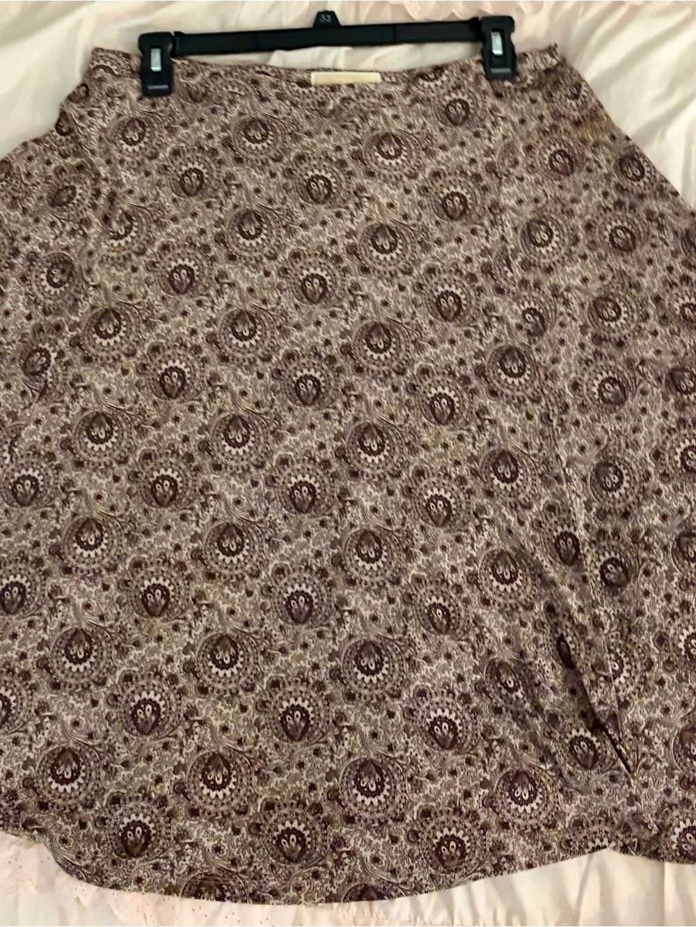 Michael Kors Brown and Cream Paisley A-Line Skirt